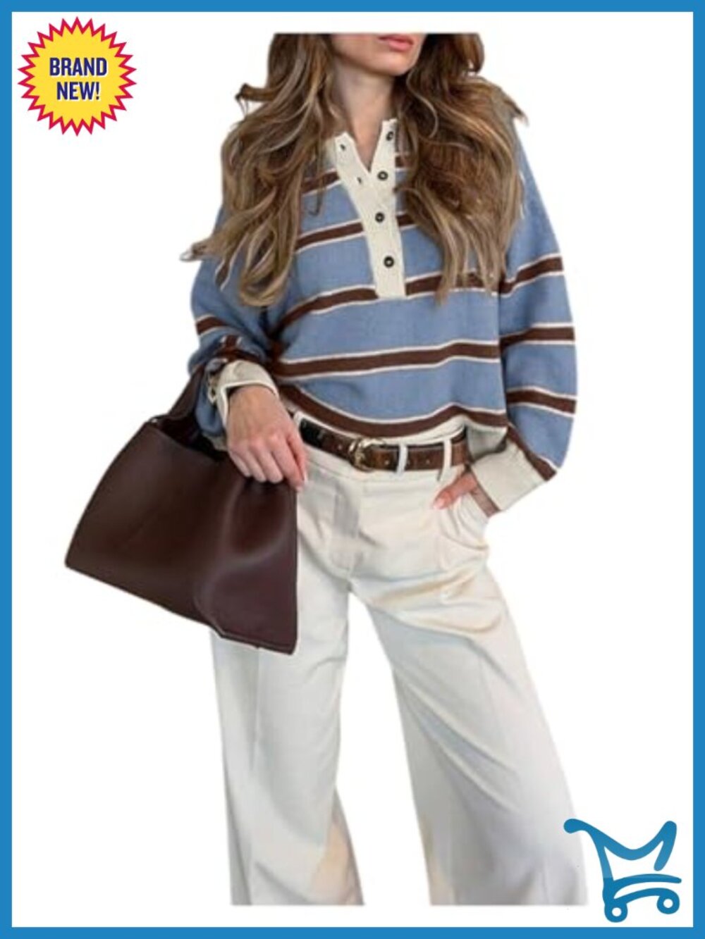 Striped Rugby Sweater Button Front Collared Knit Pullover